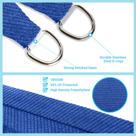 AsterOutdoor sun shade rectangle 16x20 blue with D-rings for secure setup.