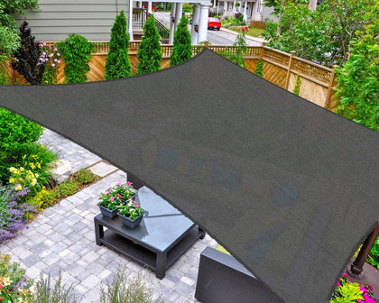 AsterOutdoor sun shade sail rectangle 12x16 graphite over patio creates cooling shade