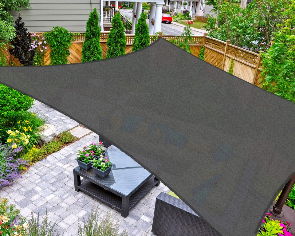 AsterOutdoor sun shade sail rectangle 12x16 graphite over patio creates cooling shade