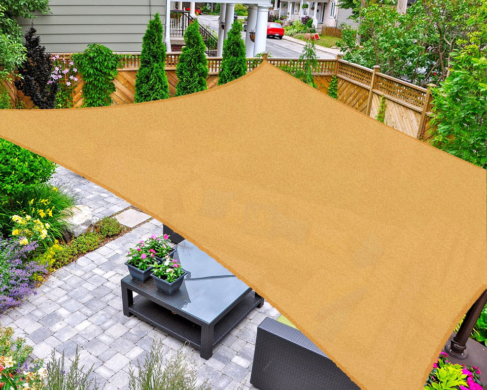 AsterOutdoor sun shade sail rectangle 8x12 in Sand color offers 95% UV protection and cooling shade