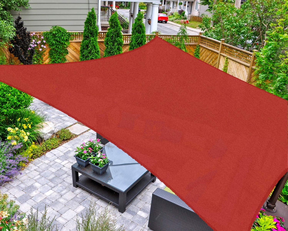 AsterOutdoor Terra rectangle shade sail installed over patio for cooling shade.