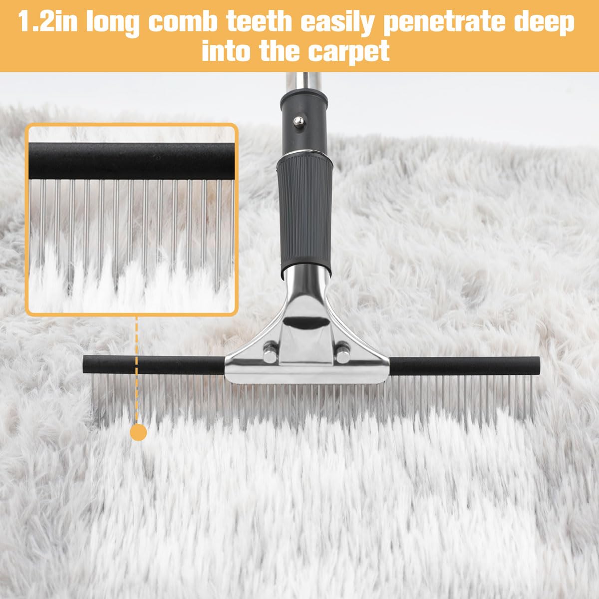 Astfys Big Carpet Rake close-up teeth penetrate fibers to fluff carpets