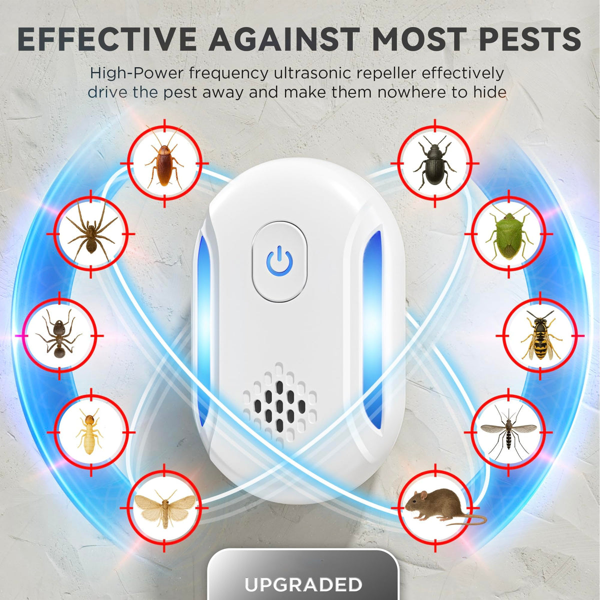 Asukin Ultrasonic Repeller plugged-in outlet demonstrates energy-efficient pest prevention