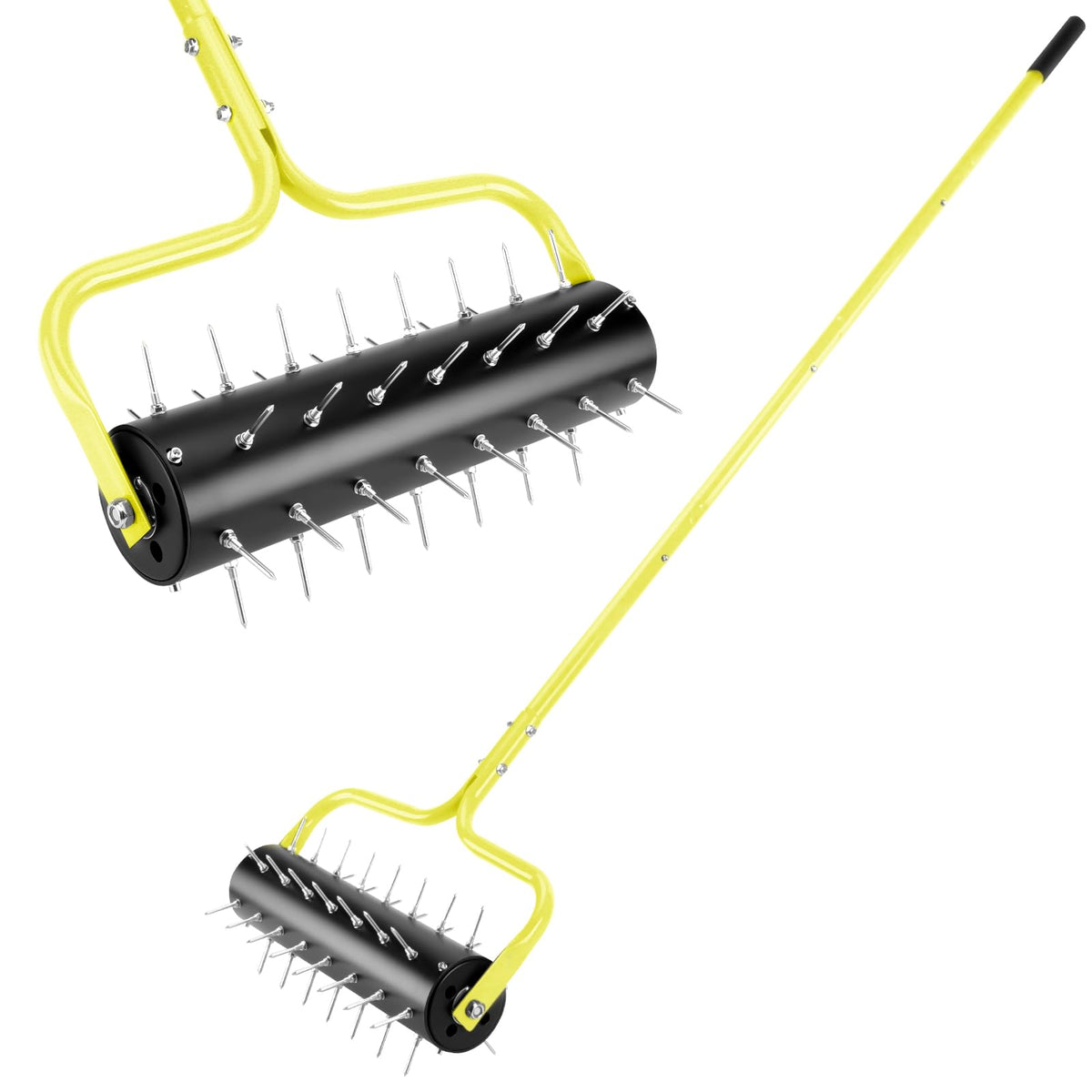 Asunrise 21-inch rolling lawn aerator with secure fastening in action.