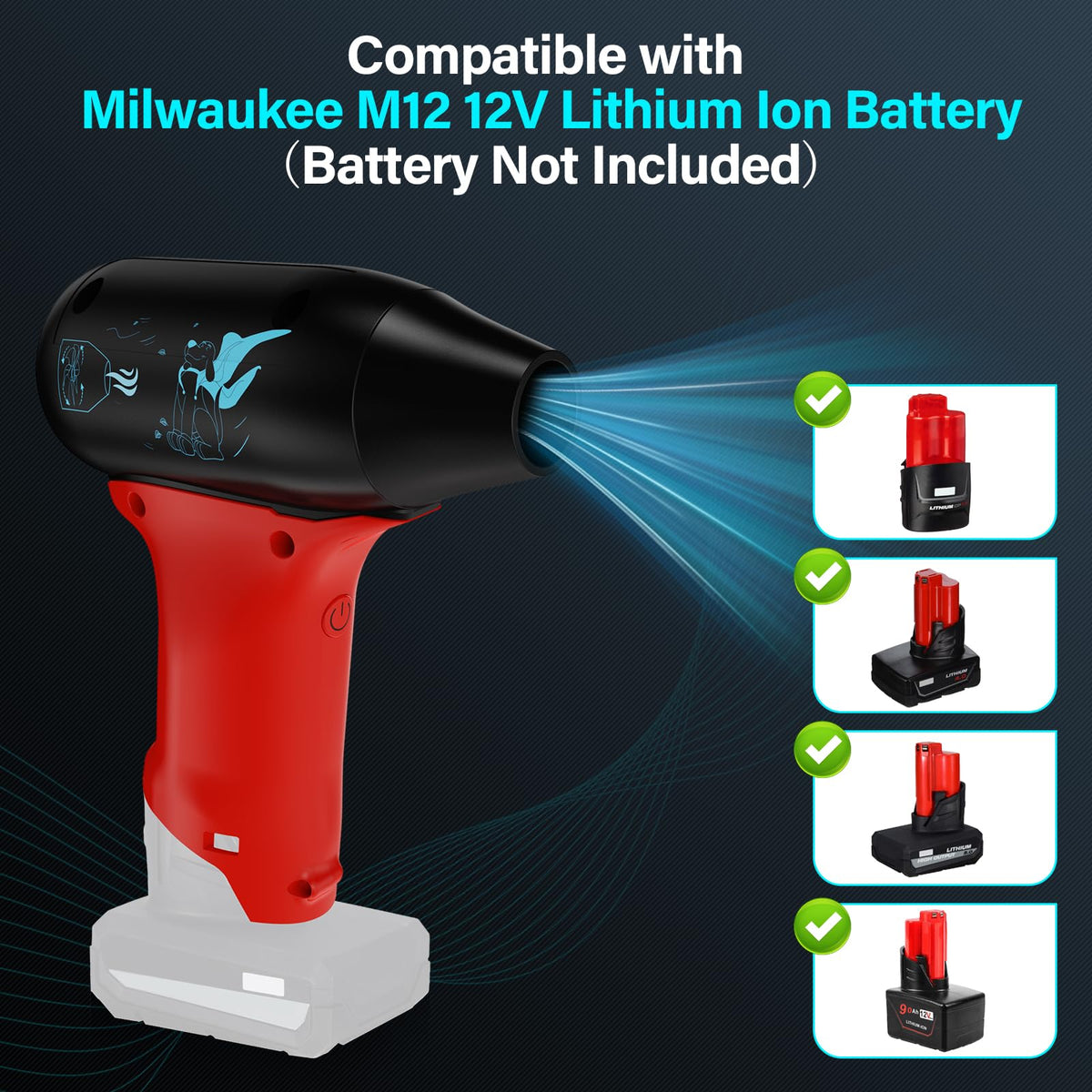 ASUNT Milwaukee 12V Jet Dry Mini Blower side view highlighting portability