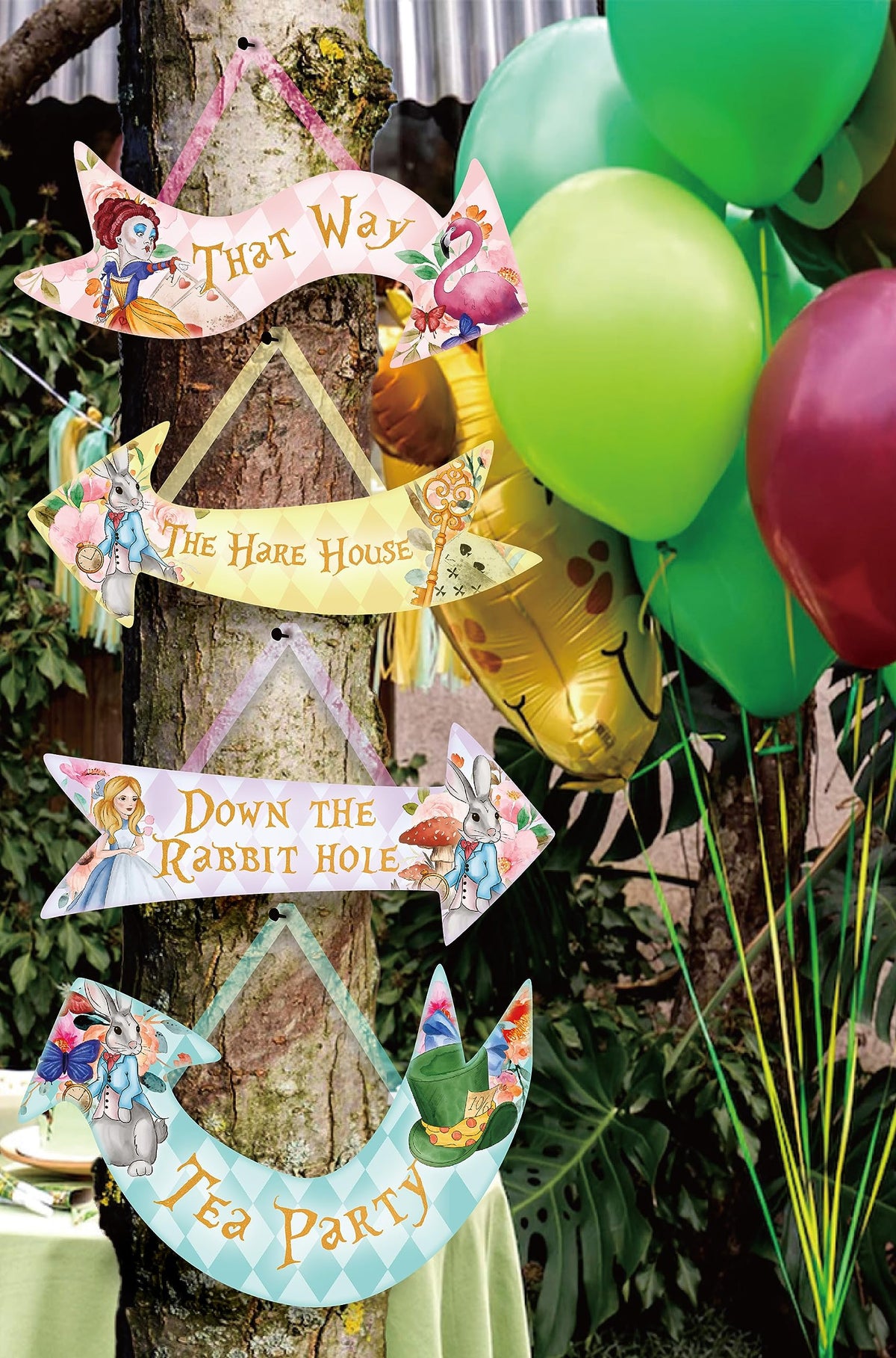 ASVP Shop Alice arrow sign with Alice illustration for magical entrances
