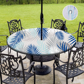 Asxhif round tablecloth with umbrella hole for quick setup on outdoor tables.