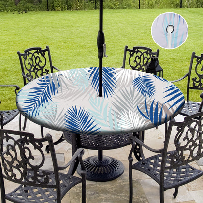 Asxhif round tablecloth with umbrella hole for quick setup on outdoor tables.