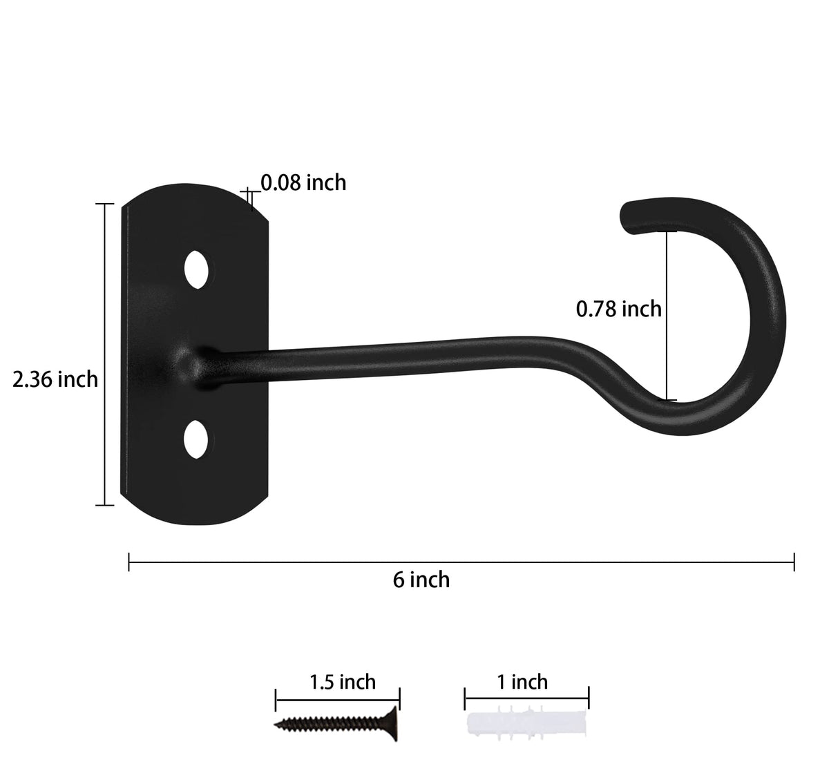 ASZUNE 6in hanging plant hook side view highlights compact design saving space on walls.