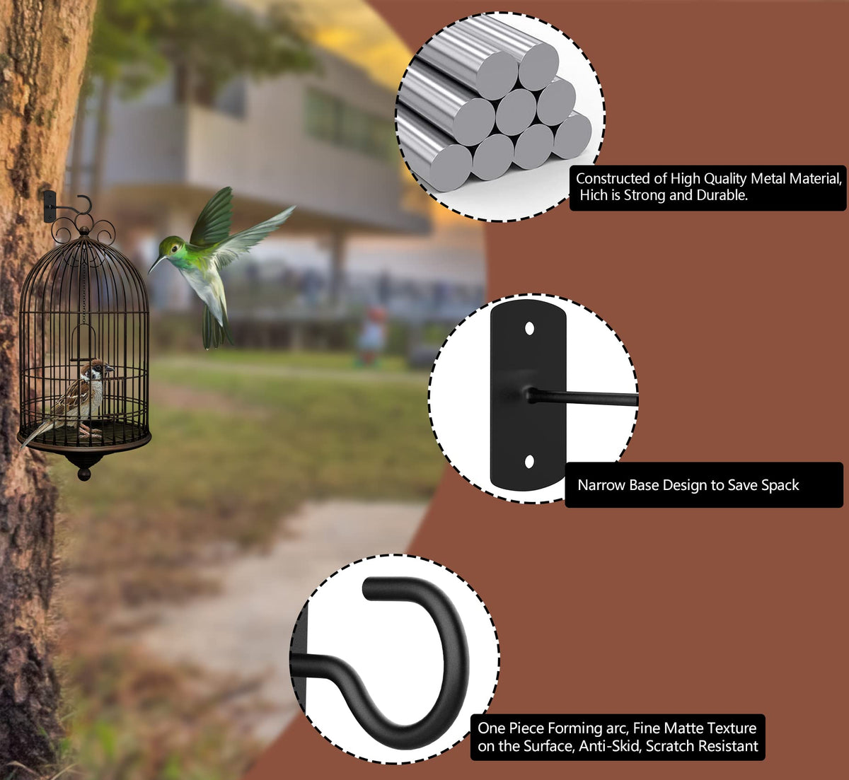 ASZUNE 6in hanging plant hook wall mount proves versatile placement for decks, doors, or fences.