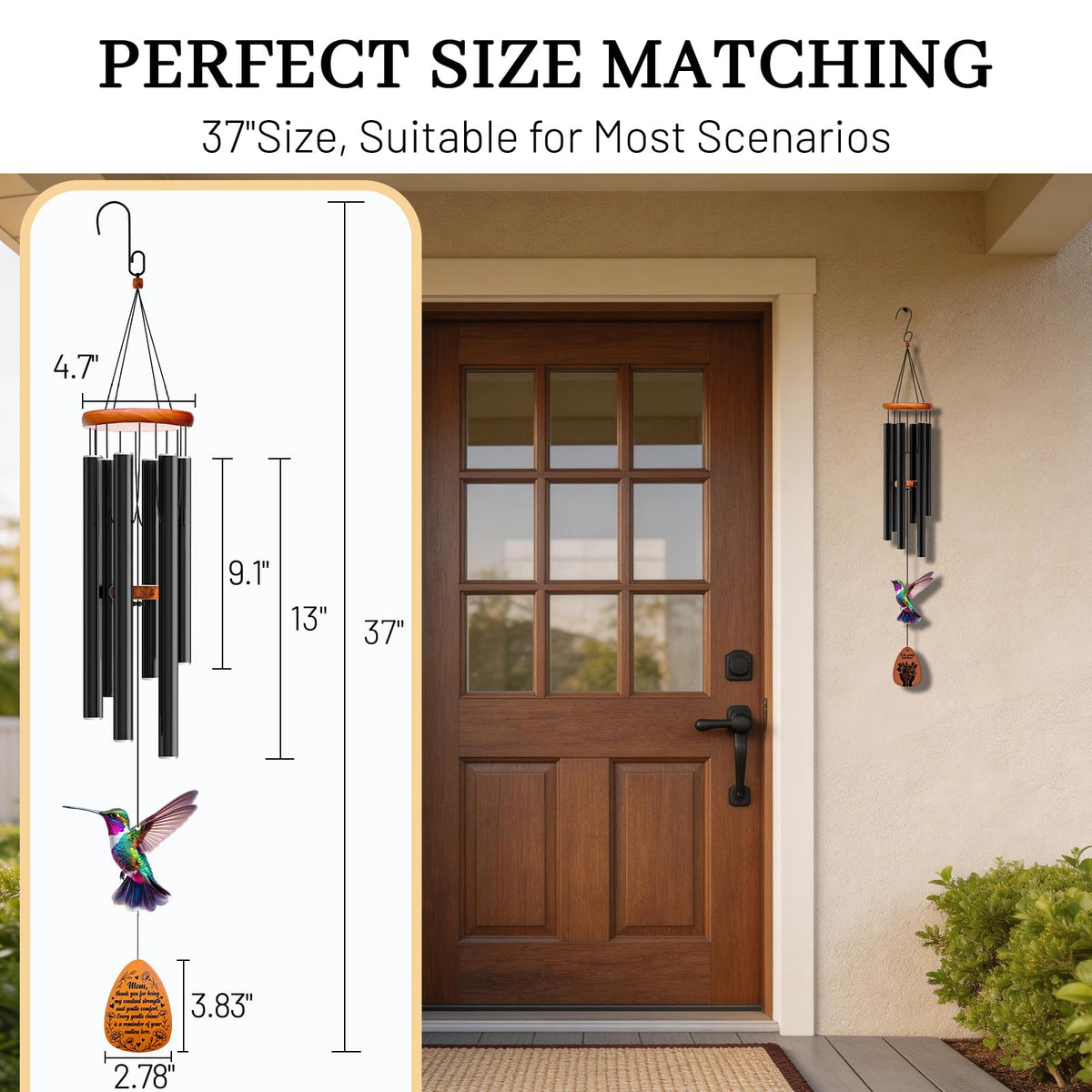 ATALOII hummingbird wind chime with wooden top adds cheerful garden decoration
