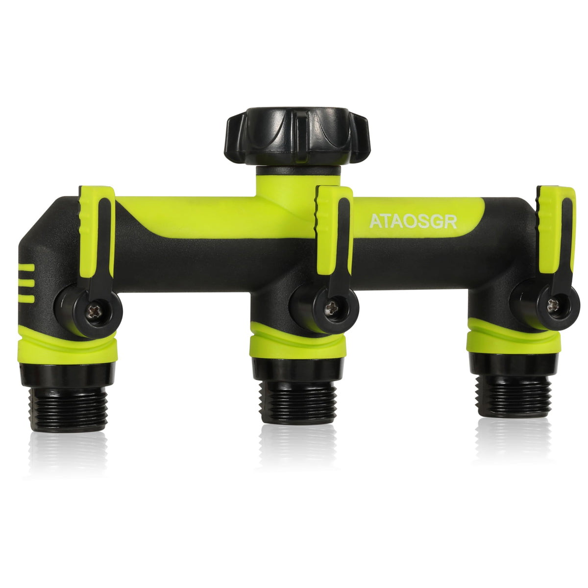 ATAOSGR garden hose splitter with three outlets for versatile watering tasks.
