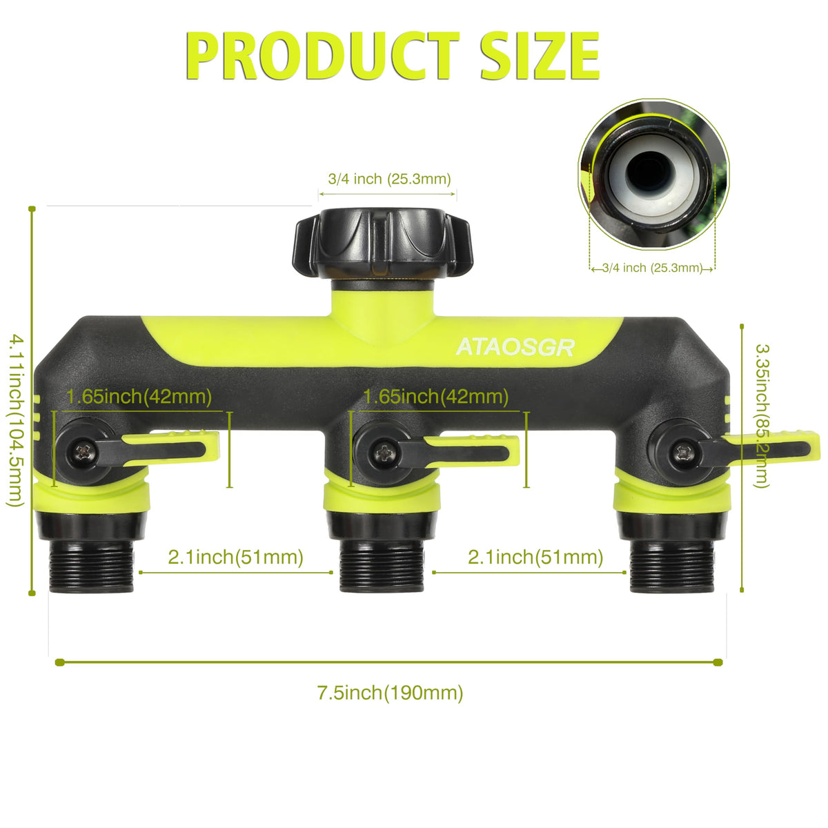 ATAOSGR outdoor faucet splitter connected to a standard spigot for multi-use watering.