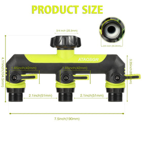 ATAOSGR outdoor faucet splitter connected to a standard spigot for multi-use watering.