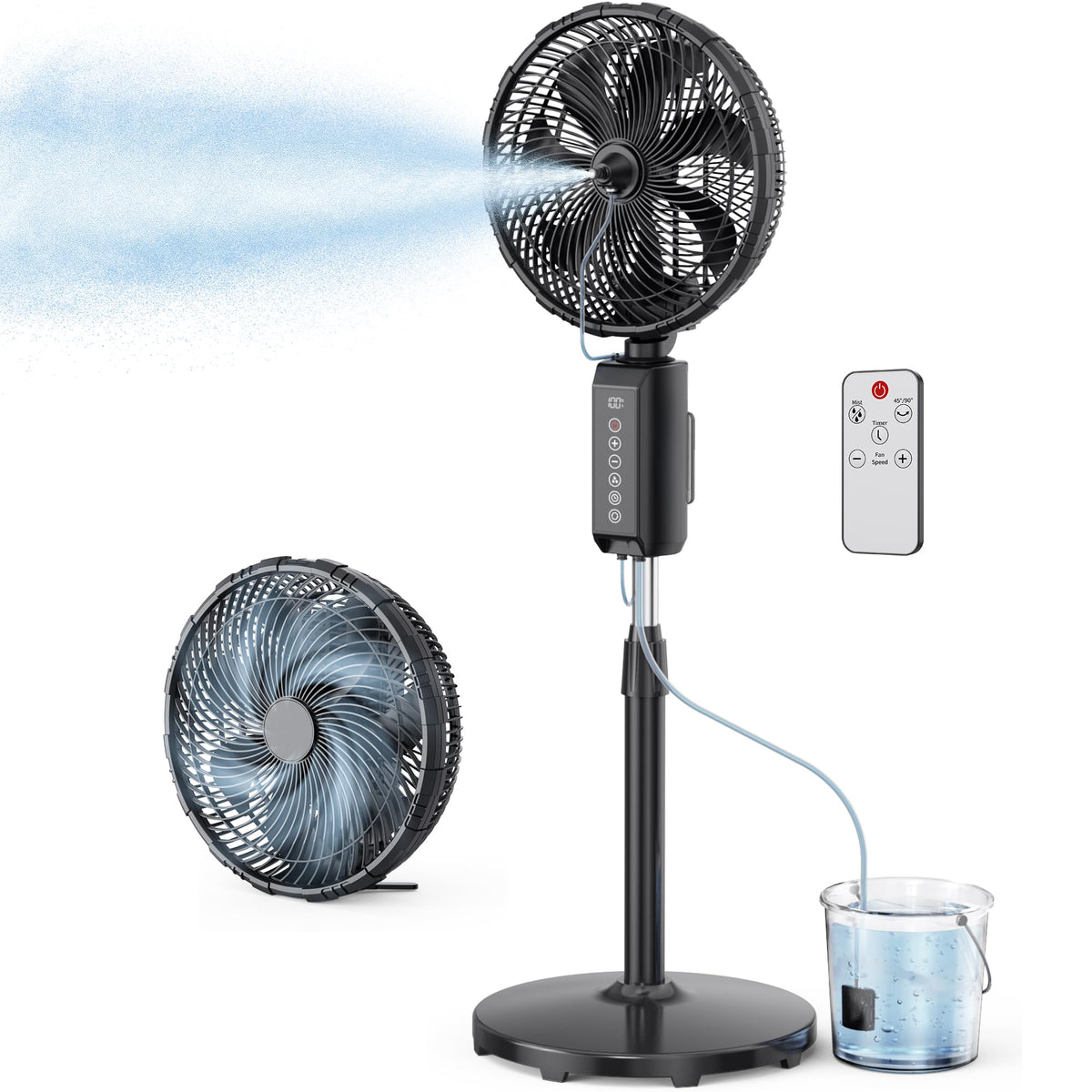 ATEngeus 12-inch misting fan on patio with cooling mist and remote control