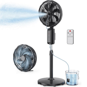 ATEngeus 12-inch misting fan on patio with cooling mist and remote control