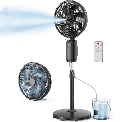 ATEngeus 12-inch misting fan on patio with cooling mist and remote control