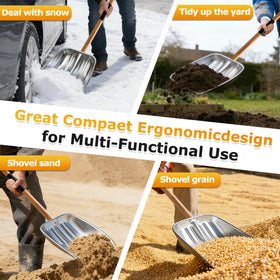 ATFVERDEX scoop shovel 60-degree blade eases bending during clearing.
