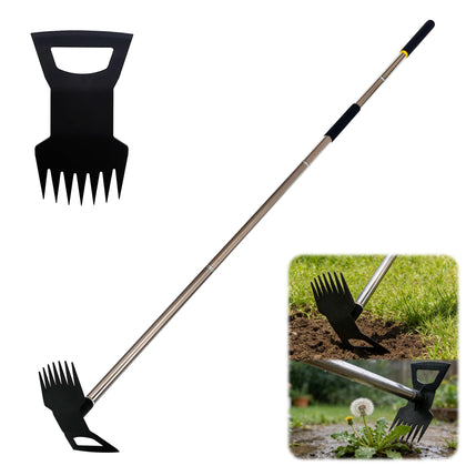 ATFVERDEX weed rake with 7-tine design demonstrating deep weed removal.