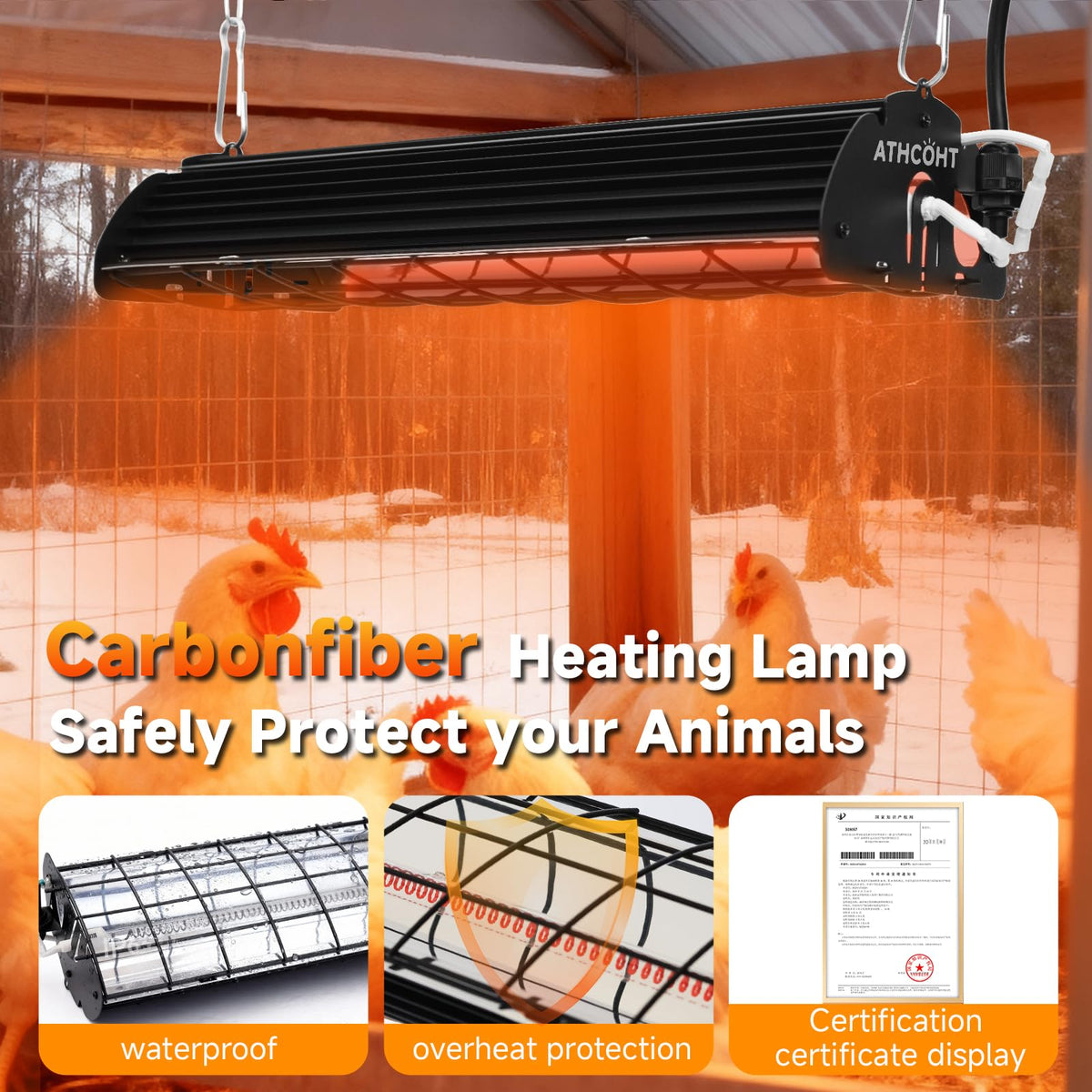 ATHCOHT easy-installation kit includes chains, bulb, cover, and screwdriver.