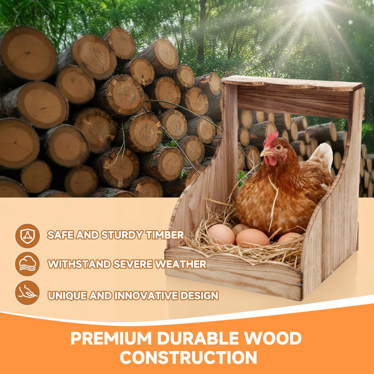 ATHCOHT wooden nesting box wall-mount option enables flexible placement and easy egg collection