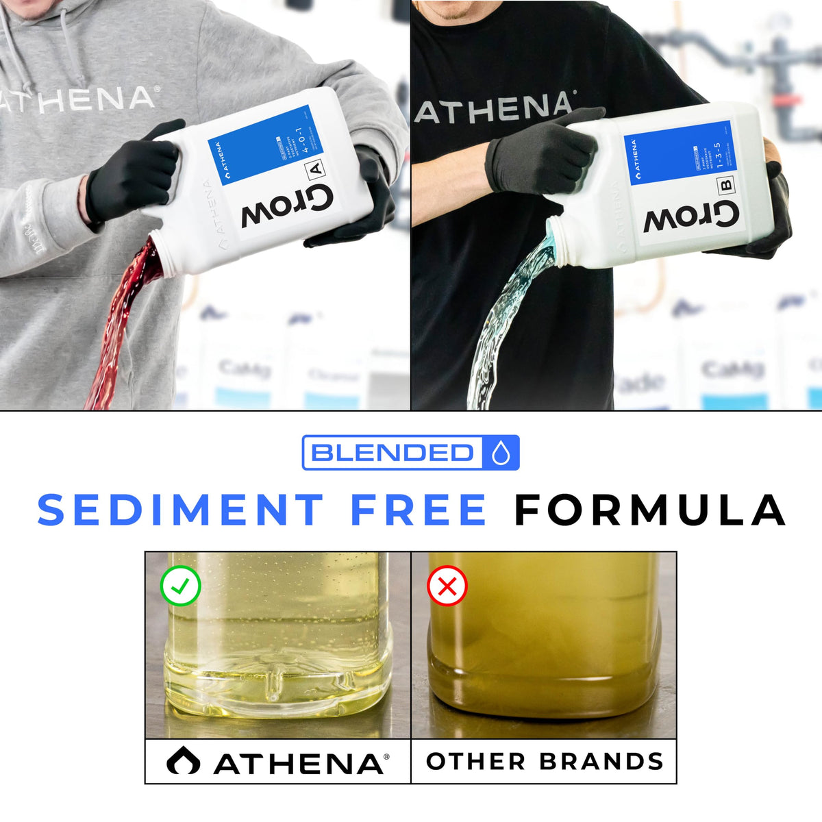 Athena Blended Grow A&B supports robust vegetative growth in hydroponics and soil.