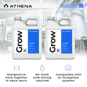 Athena Blended Grow A&B reservoir shows clean setup and reliable nutrient delivery