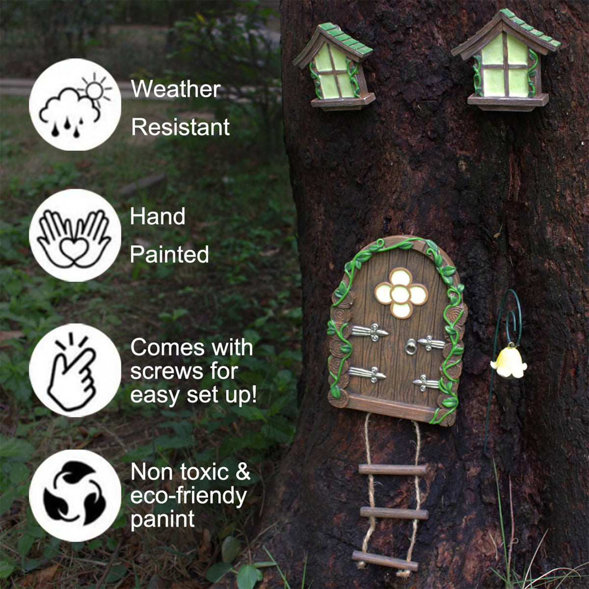 atibi fairy door ladder detail enhances woodland-inspired decor