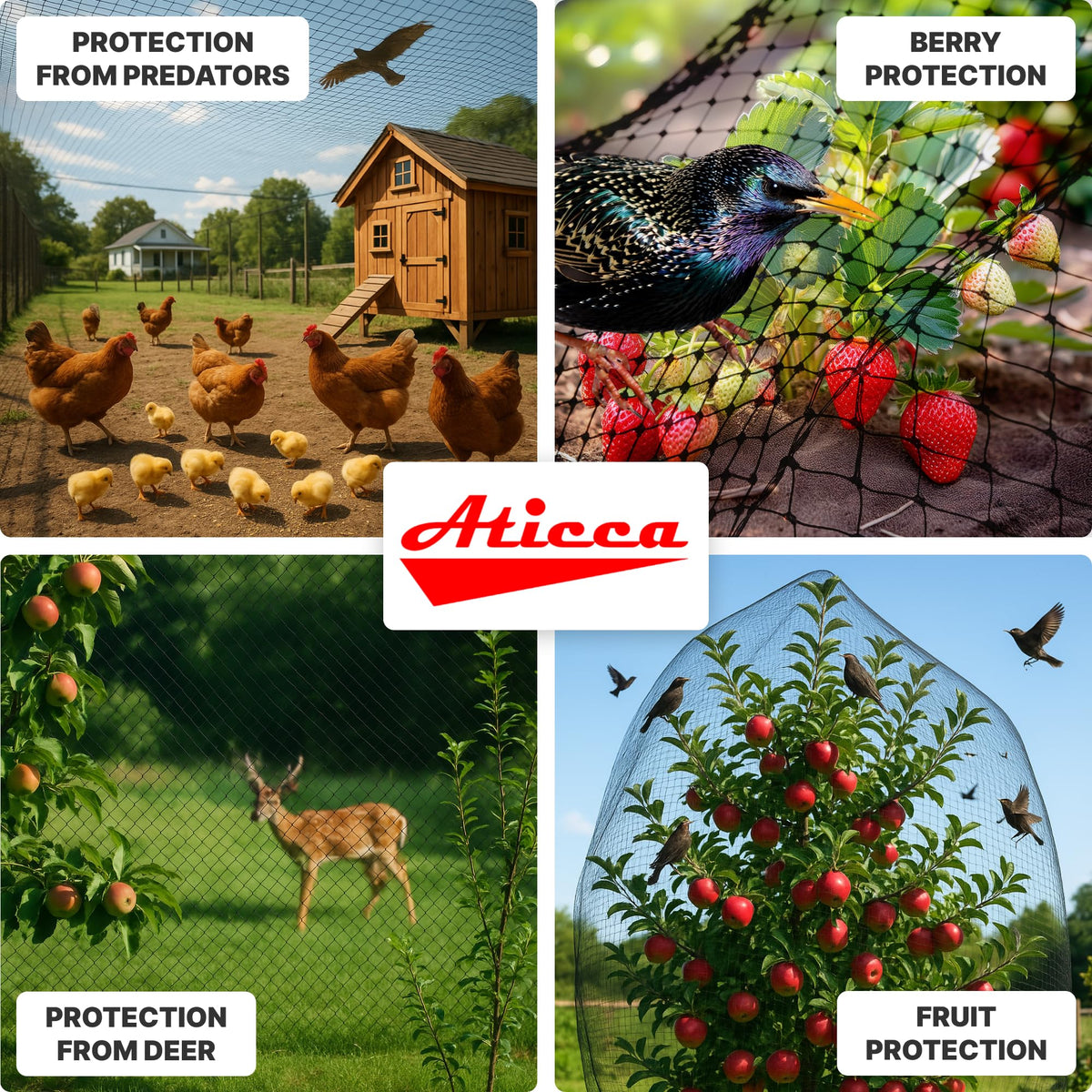 ATICCA bird netting deters poultry and small mammals in gardens