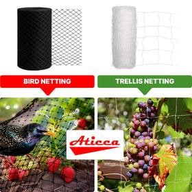 ATICCA black mesh blends with yard aesthetics while protecting crops