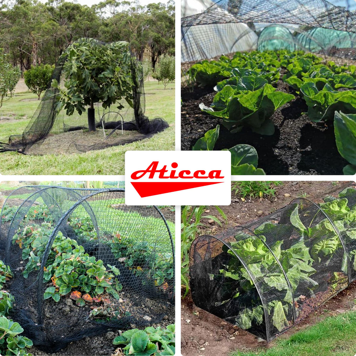 ATICCA black outdoor netting blends with yard while guarding plants.