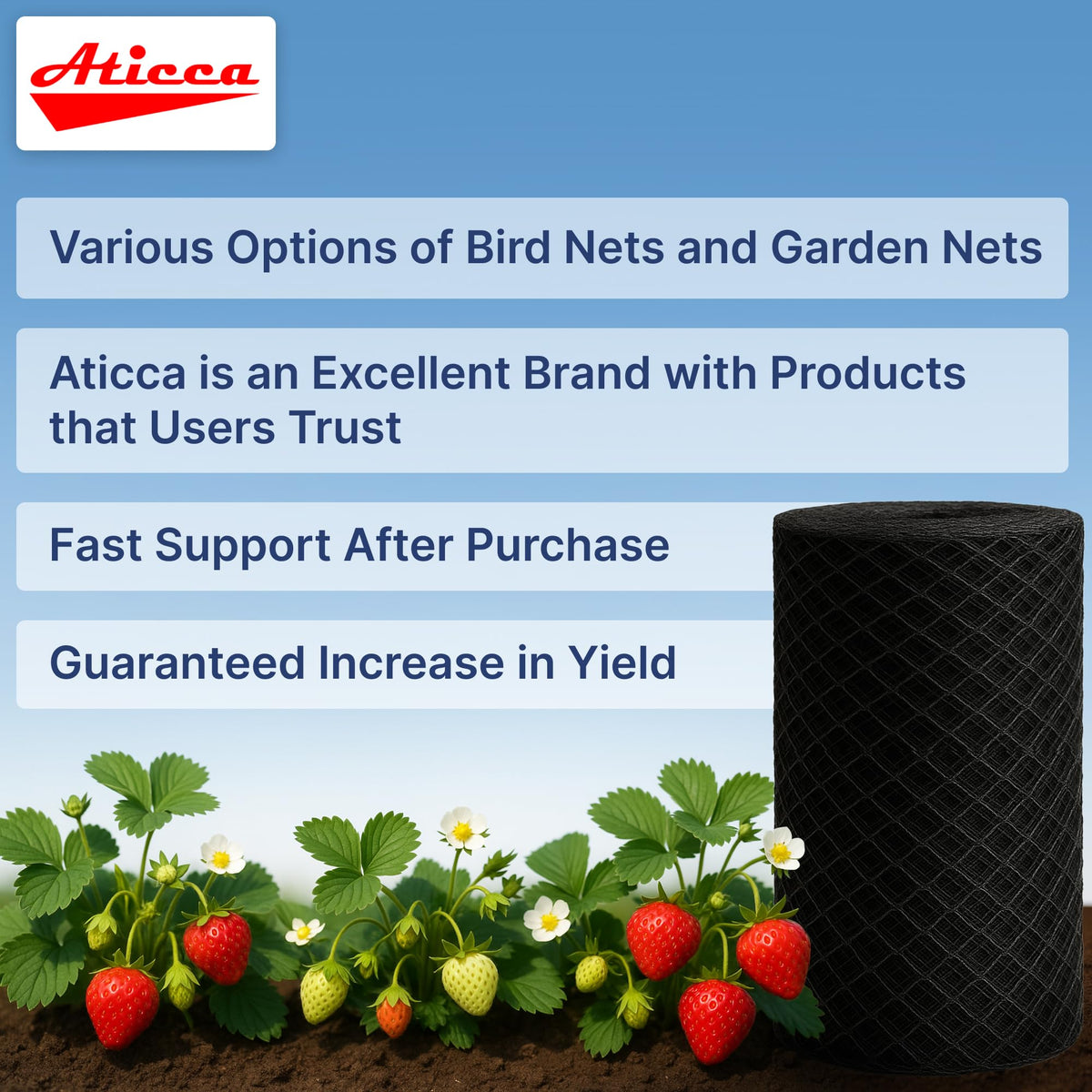 ATICCA garden protection netting shields crops and ornamentals from birds.