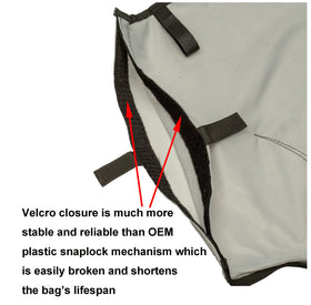 ATIE gray mesh bag demonstrating 50% larger capacity for debris collection.