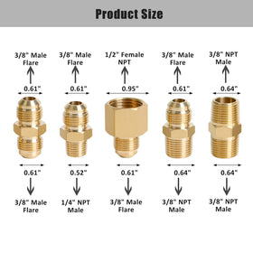 Brass 3/8 inch flare fittings secure leak-free connections