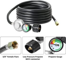 ATKKE regulator mounted on a propane tank with a long 6-foot hose.