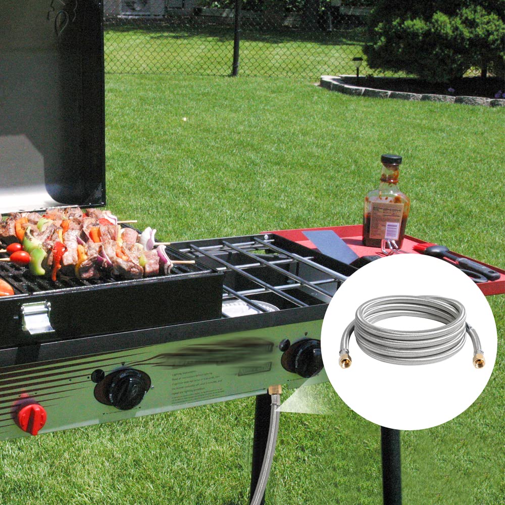 Fire pit setup using ATKKE hose and adapters outdoors