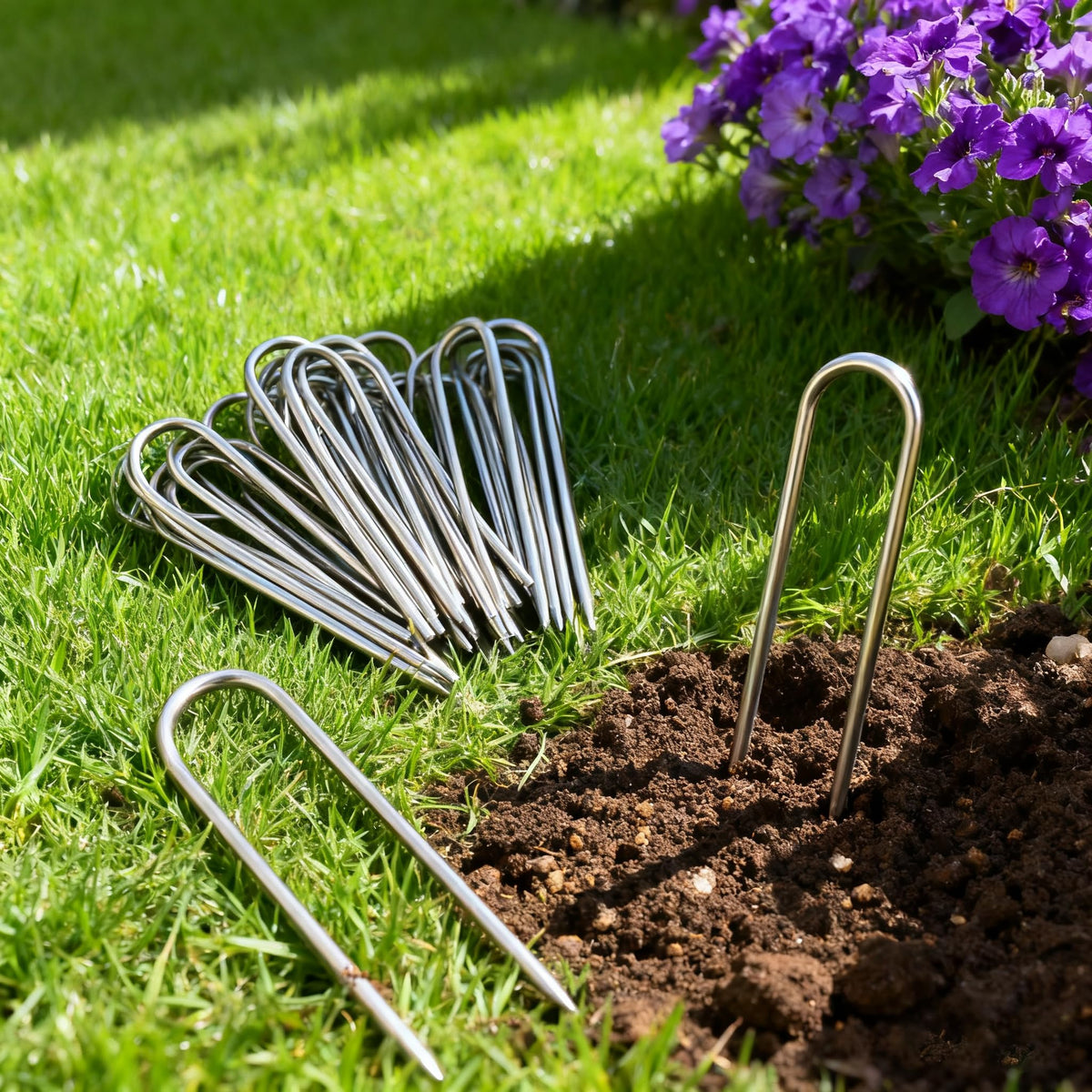 Atlantic stainless landscape stakes install quickly with no tools.