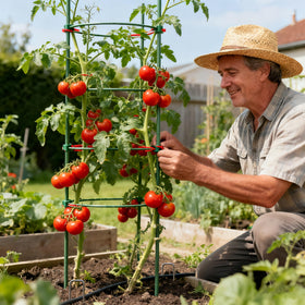 Atlantic stakes placed along the edge of a garden bed