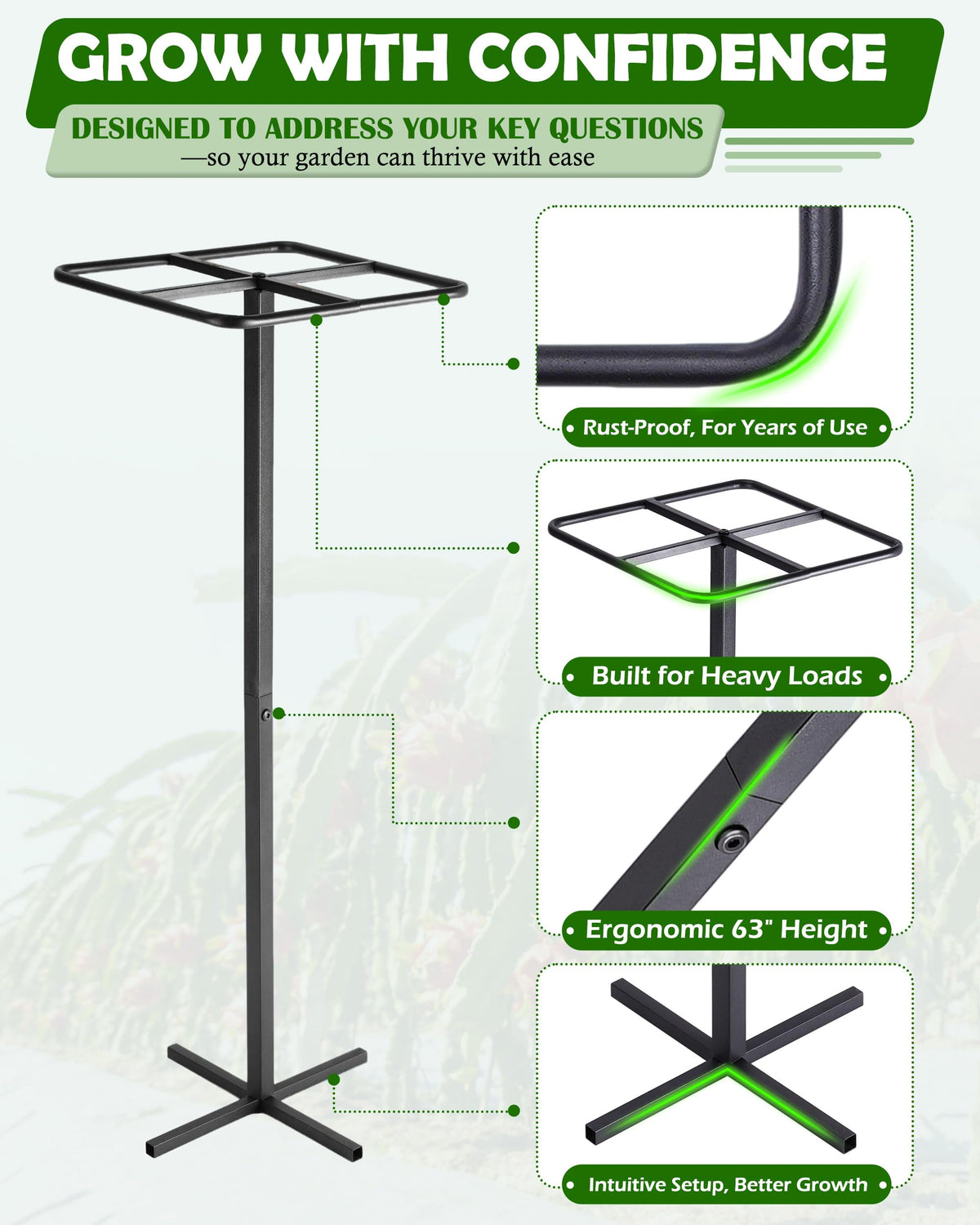 ATLIKE powder-coated black finish resists weather while maintaining a sleek garden look.