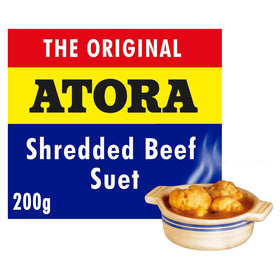 Atora Shredded Beef Suet packaging shows reliable, ready-to-use fat for pastry