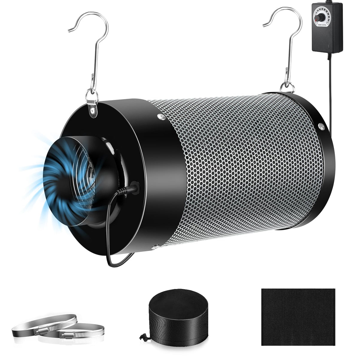ATOUR 4-inch carbon filter front view highlighting odor control for grow tents.