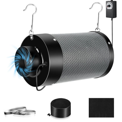 ATOUR 4-inch carbon filter front view highlighting odor control for grow tents.