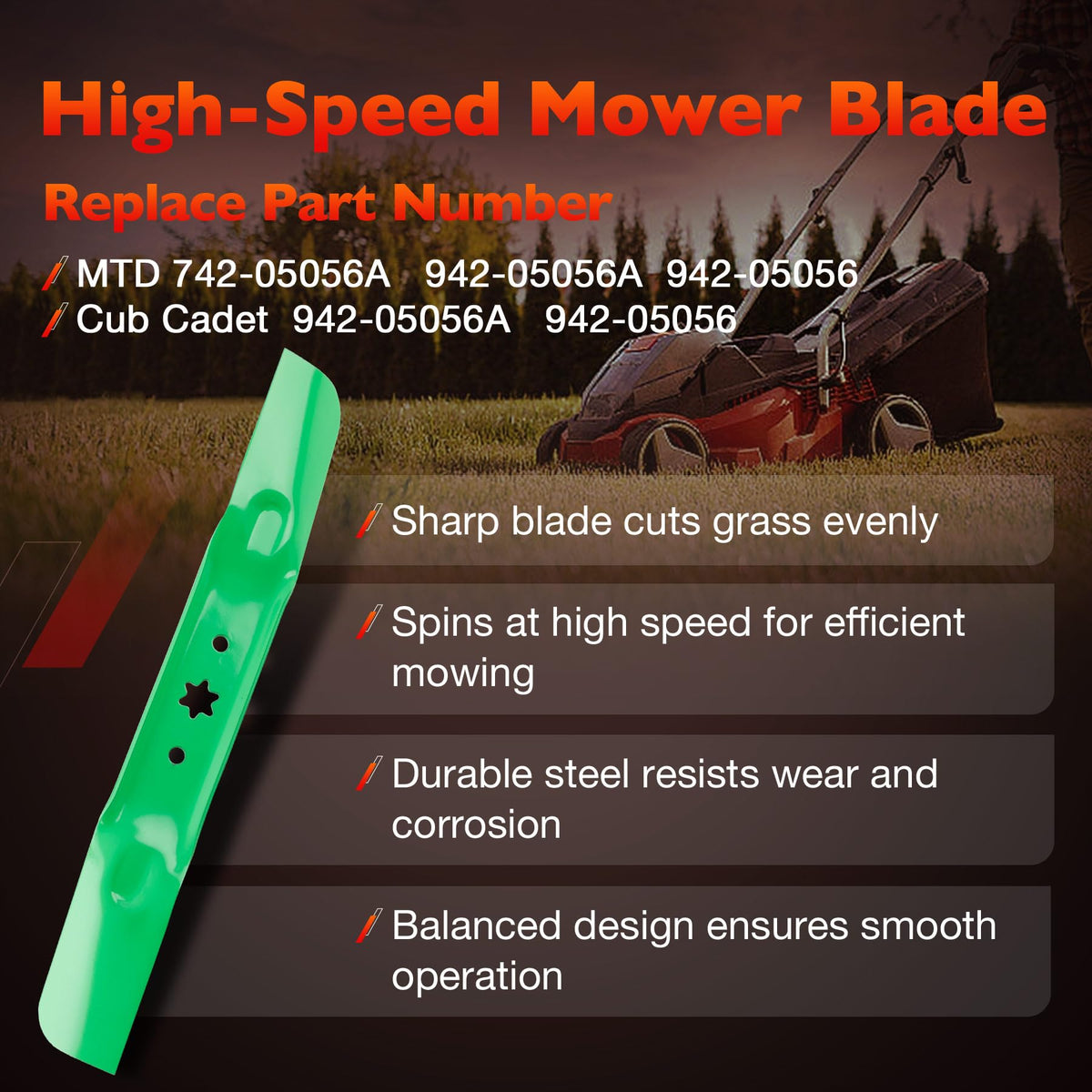 ATRACYPART 54-inch blades deliver clean, even cuts.