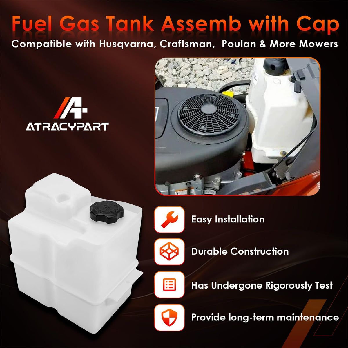 ATRACYPART non-epa tank side view demonstrates sturdy construction for longer mower life