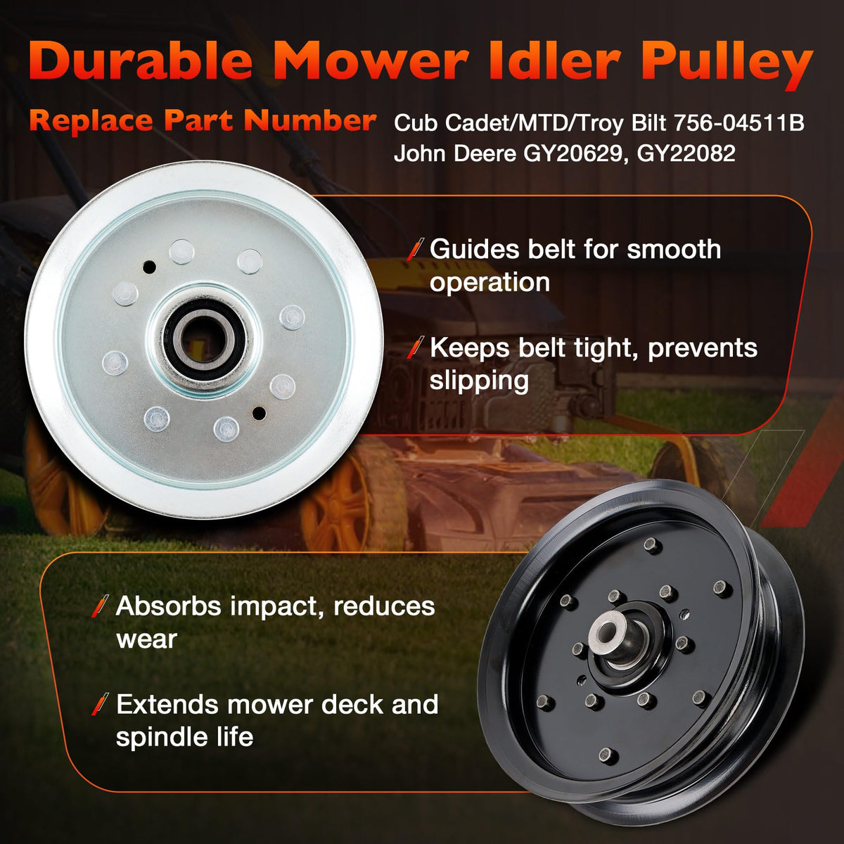 ATRACYPART idler pulleys maintain belt tension for consistent mowing.