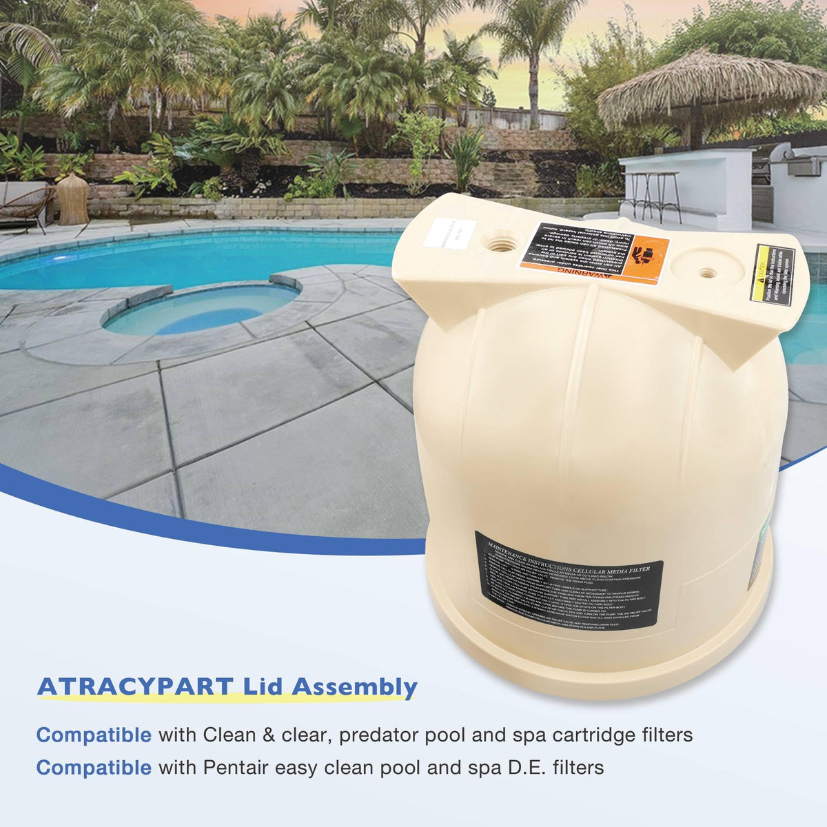ATRACYPART Predator lid for D.E. filters provides a secure, leak-free seal during operation.