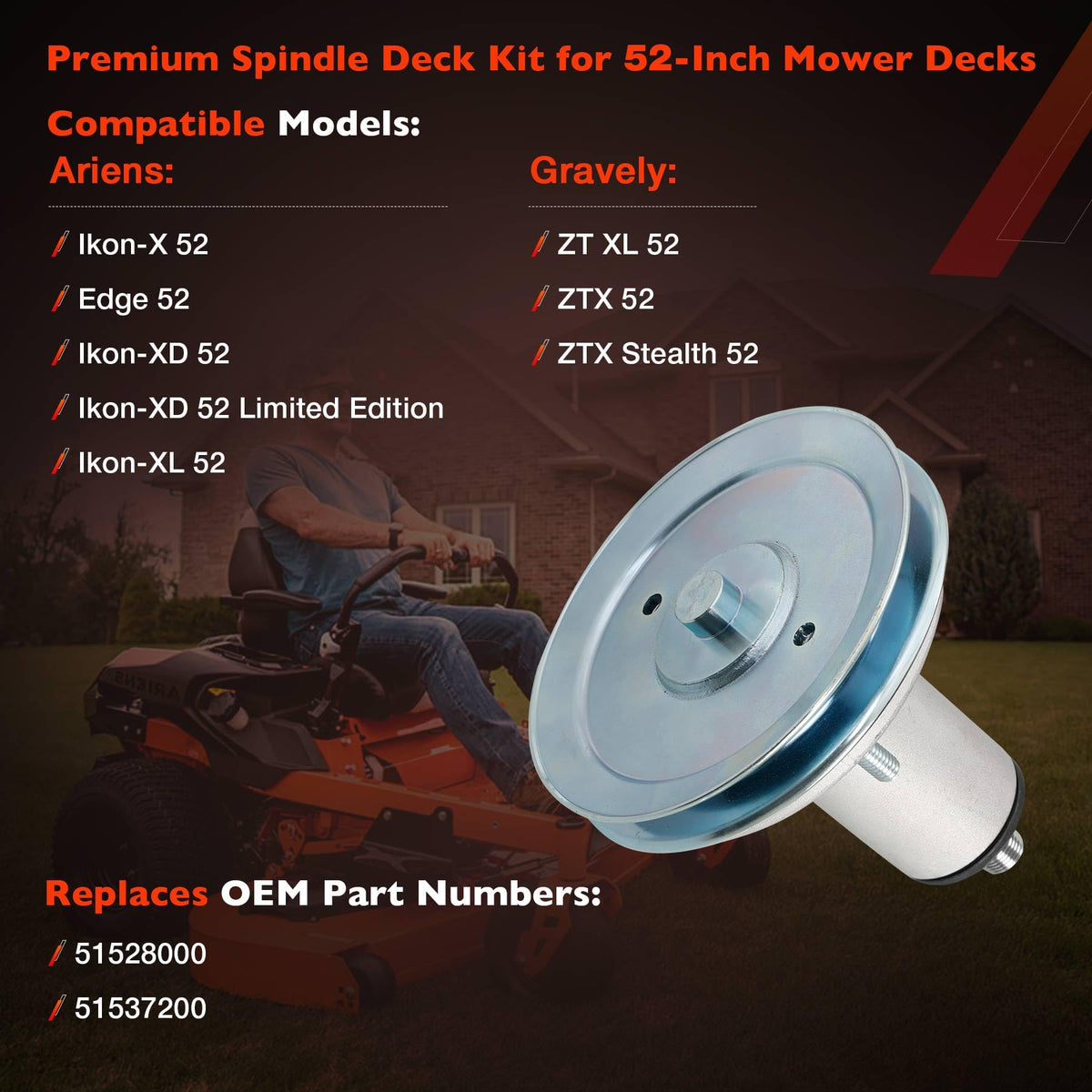 ATRACYPART spindle installation step—easy swap for quieter mowing.