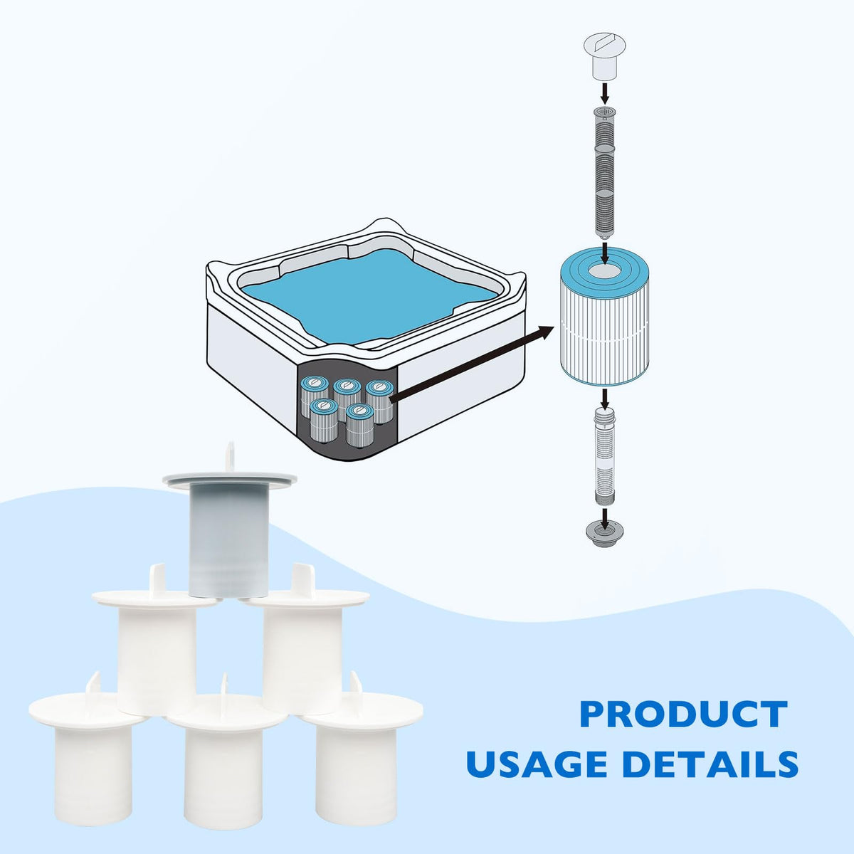 ATRACYPART white standpipe cap secures spa filters on white pipes