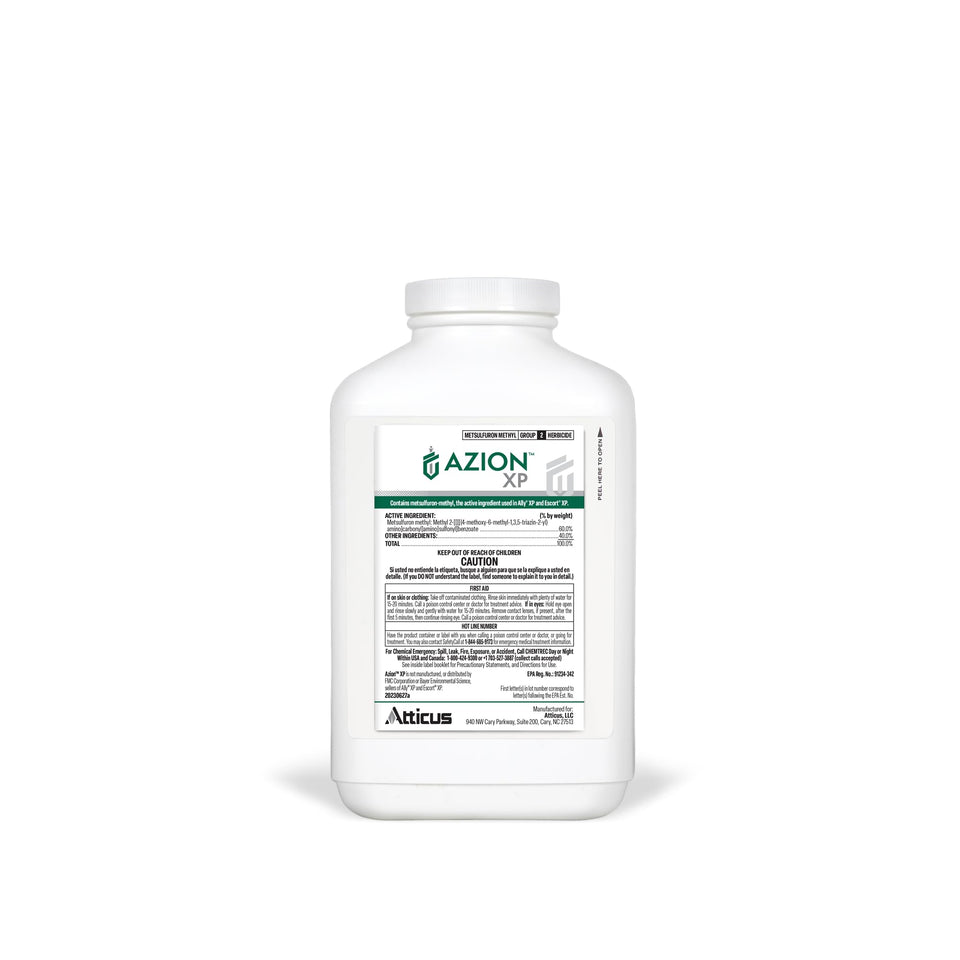Atticus Azion XP bottle label with active ingredient details for precise application.