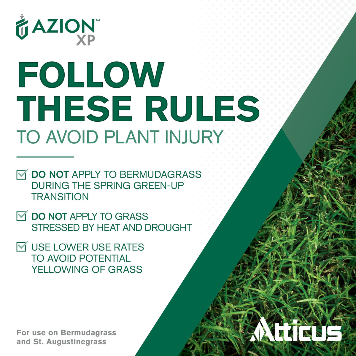 Atticus Azion XP mid-summer weed treatment for emerged annuals and perennials.